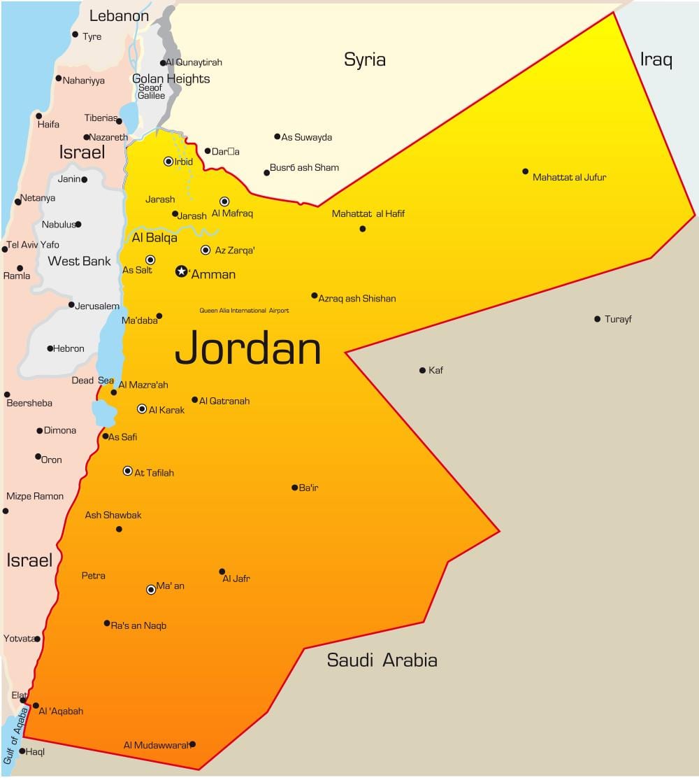 kart av Jordan midt-østen