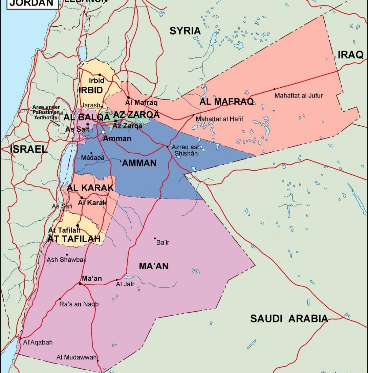 kart over Jordan politiske