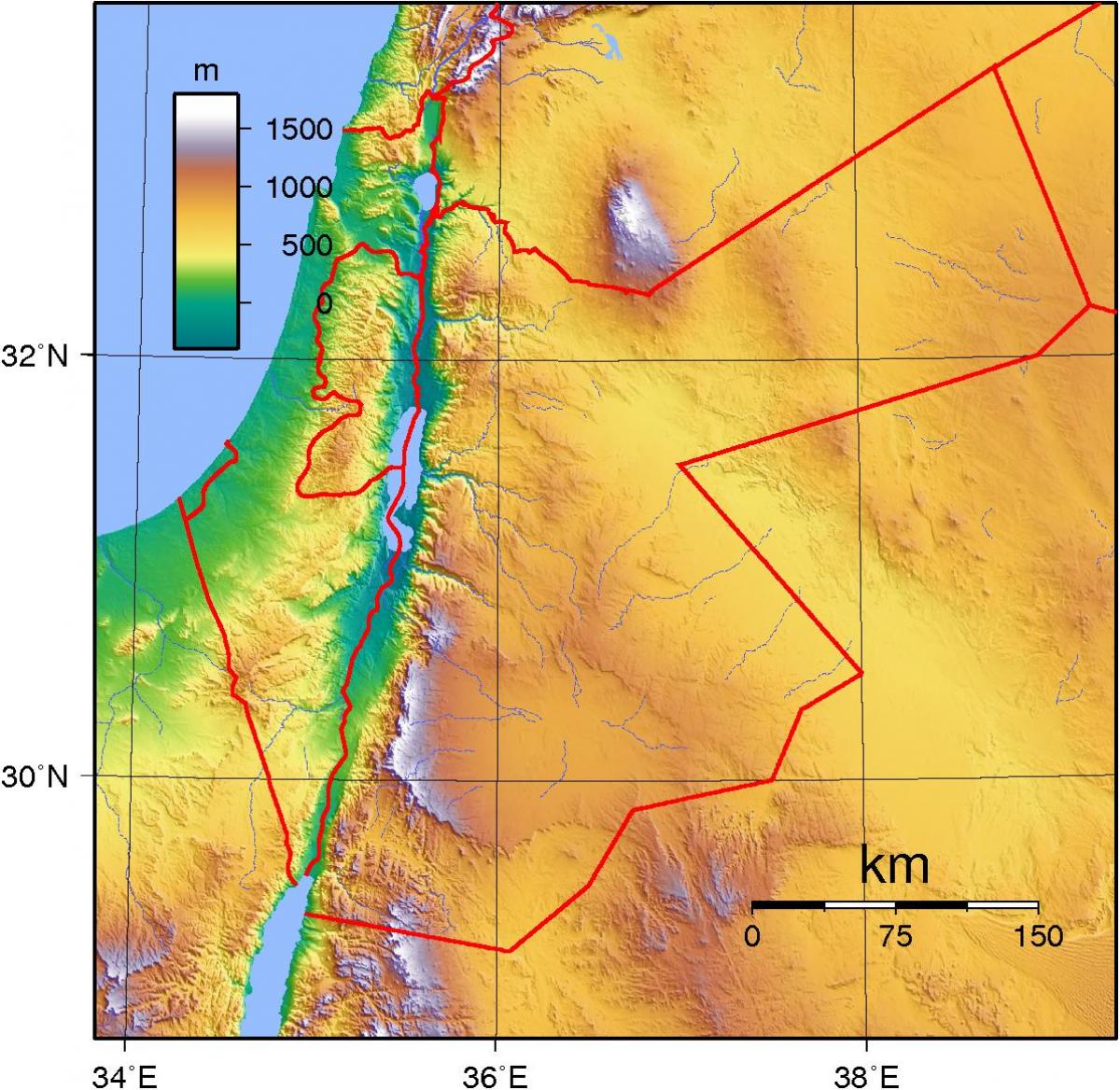 kart over Jordan topografiske