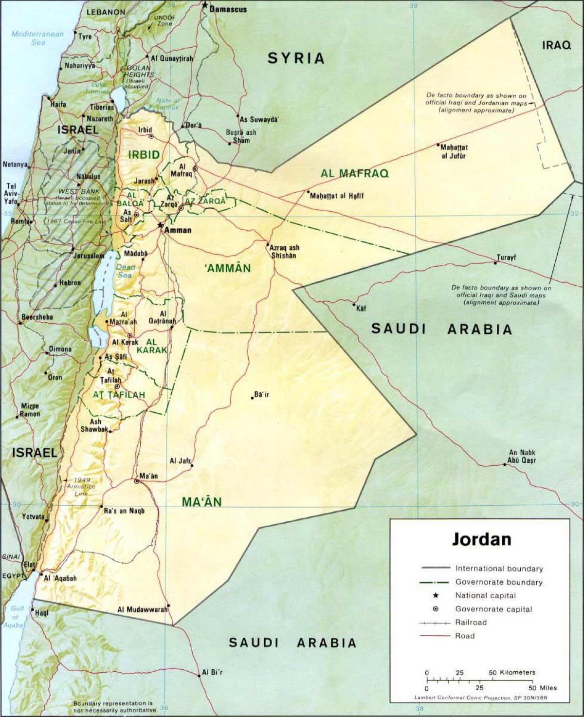 detaljert kart over Jordan